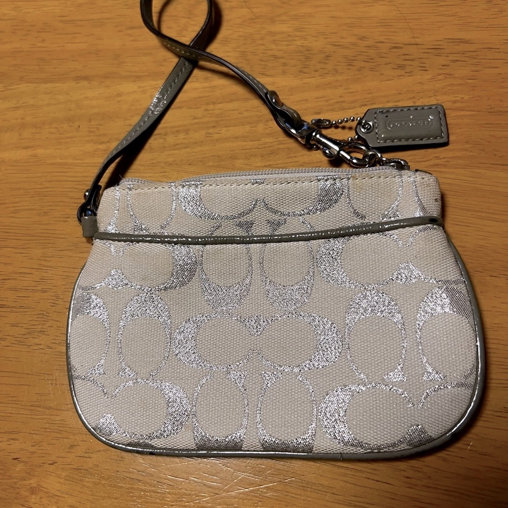 Coach Metallic Silver and Cream Wristlet